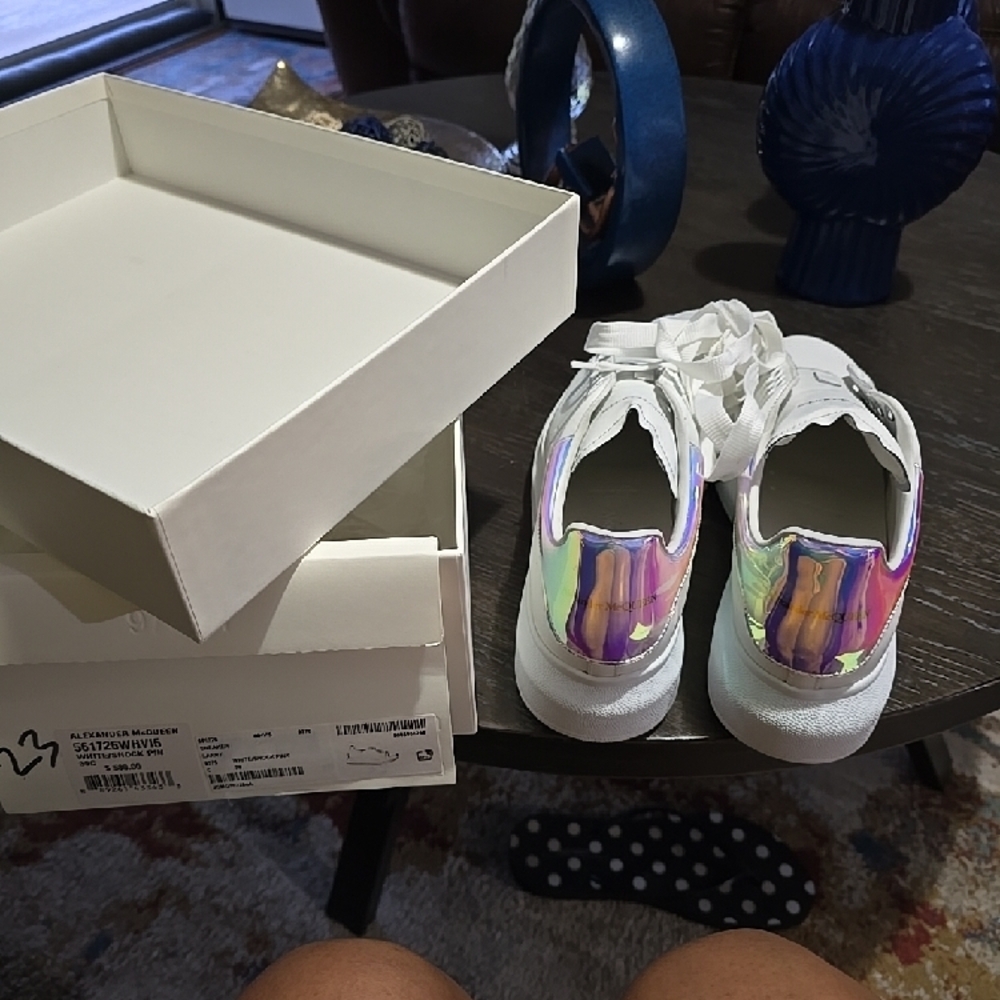 Alexander McQueen Silver White Sneakers with Iridescent Heel